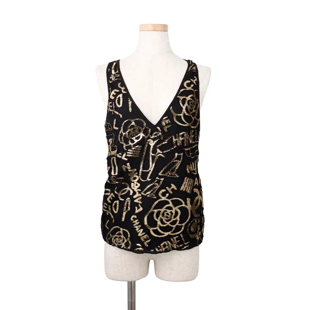 Chanel Egyptian Collection Tank Top Size 38 Black/GoldP61889 Polyester 65% Polyamide 30% Polyurethane… in Black from GALLERY RARE