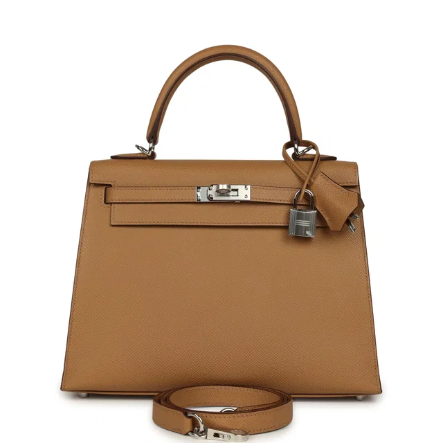 Hermès Kelly Sellier 25 Biscuit Epsom Palladium Hardware in Epsom leather from Madison Avenue Couture