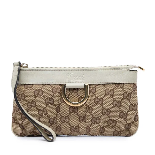 Beige Gucci GG Canvas Abbey D Ring Wristlet Pouch in Beige Canvas from Designer Revival