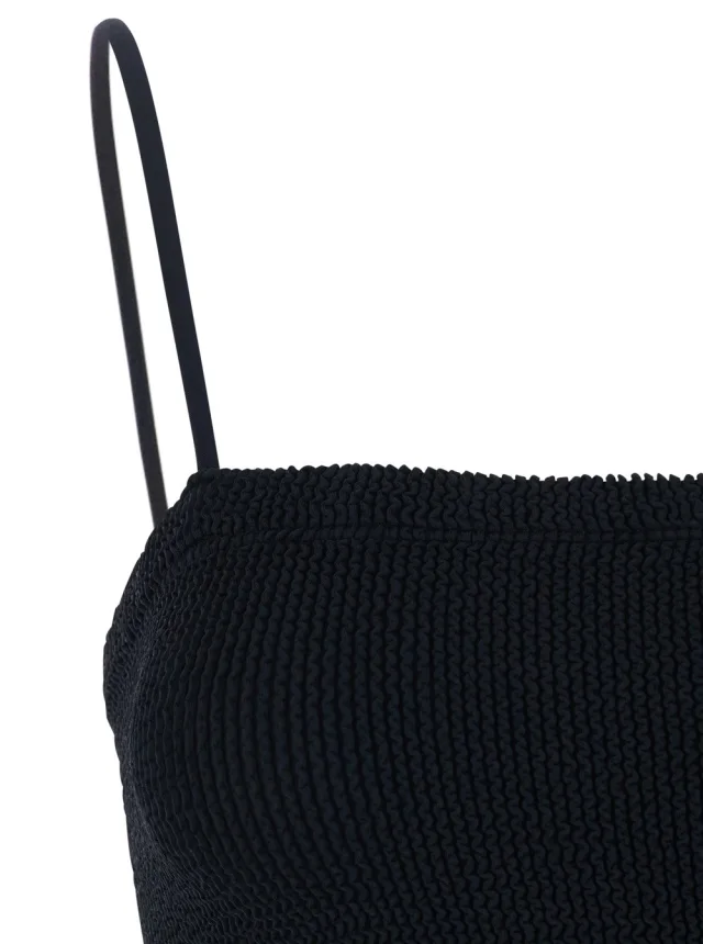 HUNZA G Black Long Dress with Square Neckline and Thin Straps in Tech Fabric for Women in Black, photo 5 of 6 from Gaudenzi Boutique
