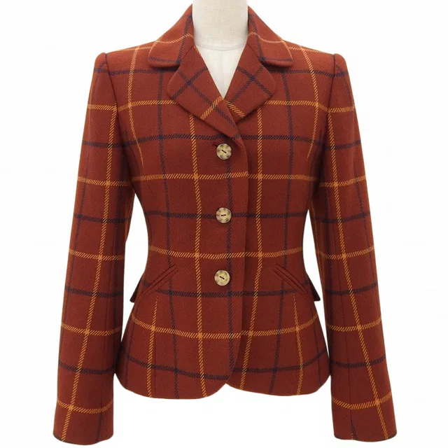 Hermès Cashmere Check Pattern Jacket #34 Red/Yellow/Navy in Red Cashmere from VINTAGE QOO TOKYO