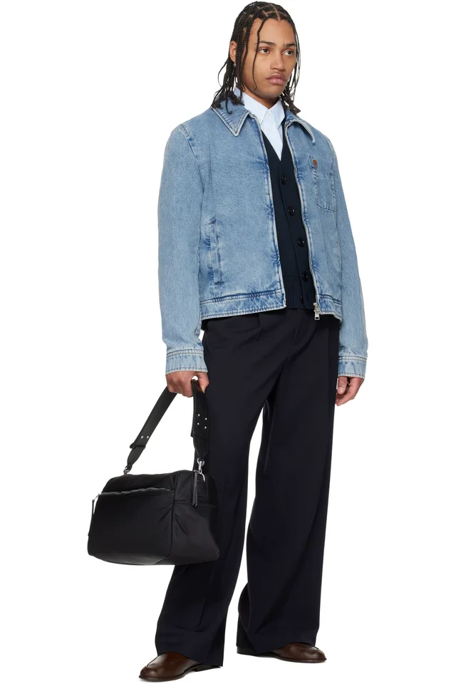 AMI Paris Blue Cotton Contrasted 'Ami De Coeur' Denim Jacket, photo 4 of 4 from SSENSE