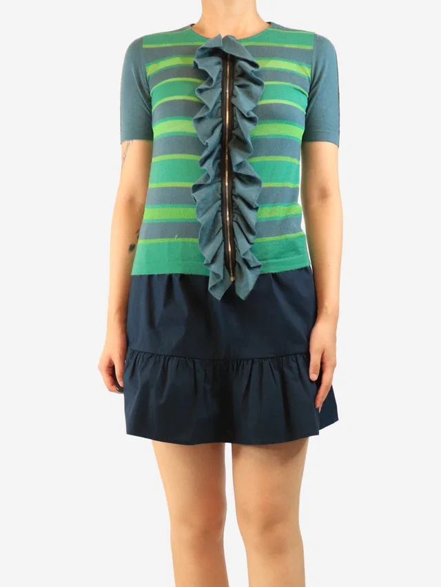 Marni Green short-sleeved frill knit top - size S in Green from Sign of the Times