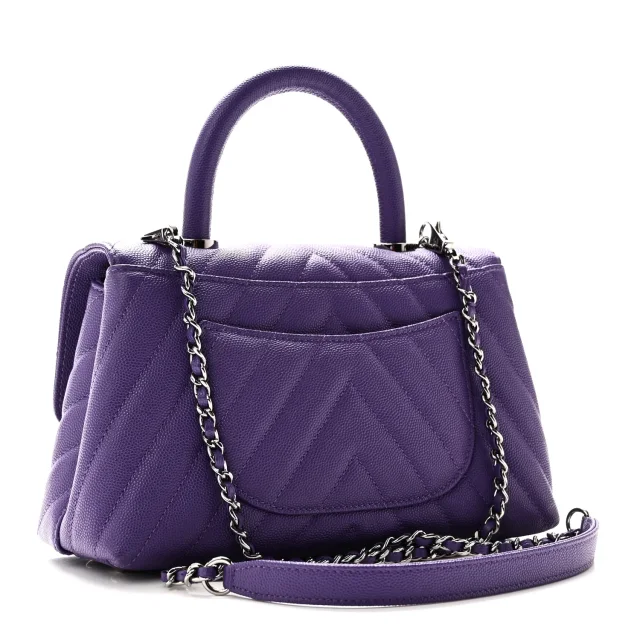 Chanel Caviar Chevron Quilted Mini Coco Handle Flap Purple in Purple Caviar leather from FASHIONPHILE, photo 3 of 10