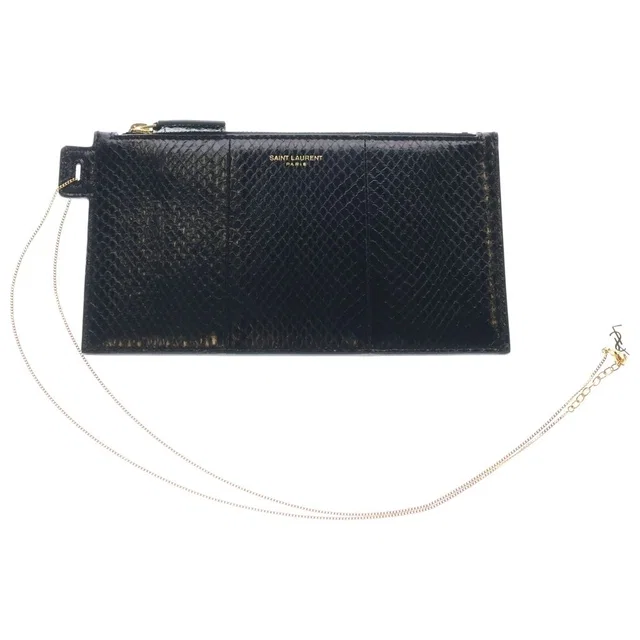 Saint Laurent Pouch Chain Pochette Black Leather in Black Leather from The Reluxe