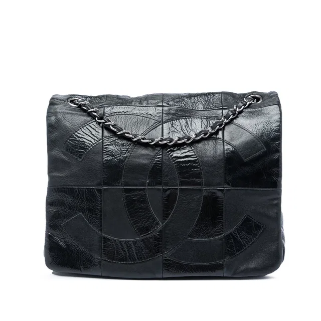 Black Chanel Lambskin and Patent Patchwork Brooklyn Flap Shoulder Bag in Black Lambskin from Designer Revival