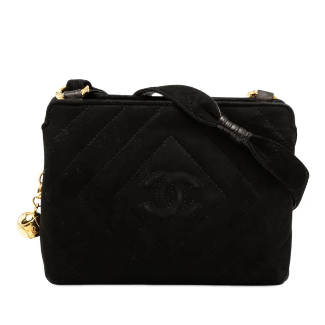 Black Chanel CC Diamond Quilted Suede Crossbody in Black Suede from Designer Revival