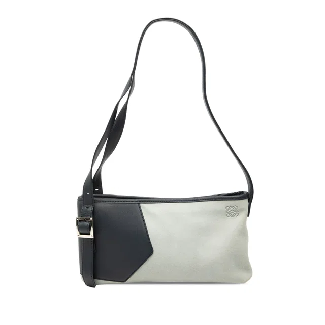 Gray LOEWE Suede Anagram Switching Shoulder Bag in Grey Suede from Designer Revival