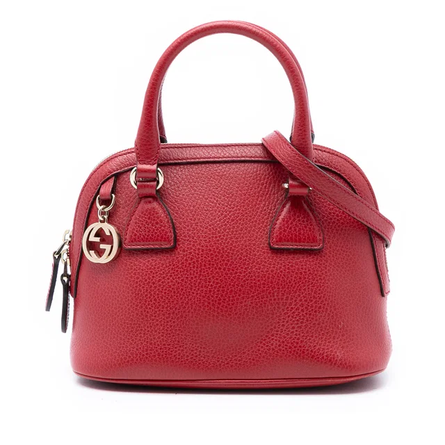 Red Gucci Mini Leather GG Charm Dome Satchel in Red Leather from Designer Revival