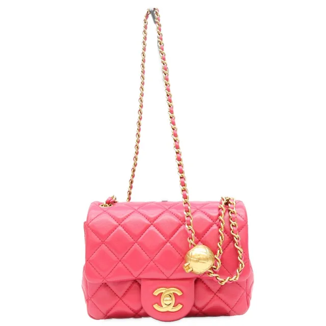 Chanel Neo Pink Lambskin Pearl Crush Coco Ball Mini Quilted 17 Shoulder Bag in Pink Lambskin from The Reluxe