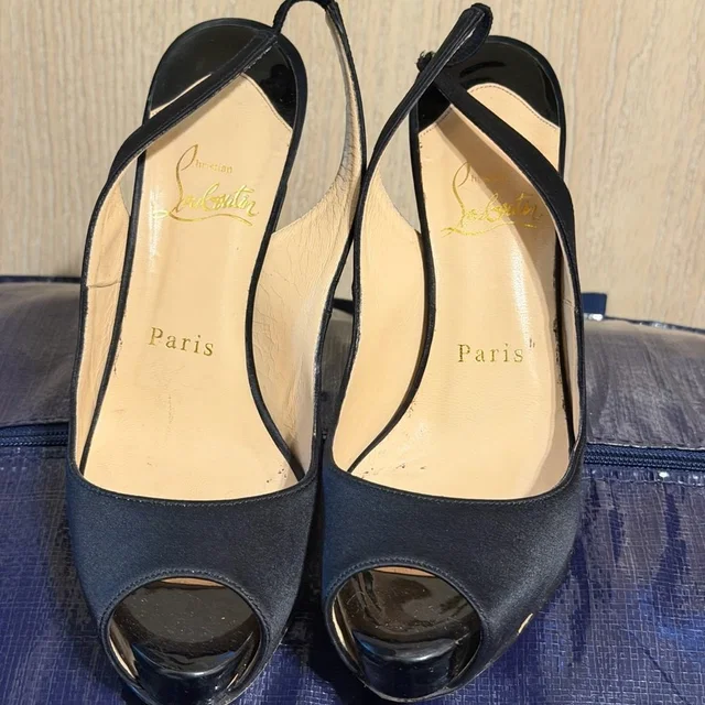 Christian Louboutin Black Slingback Peep Toe Pumps Eu 35 / Us 4.55 | Red Sole in black|red Patent leather from Poshmark