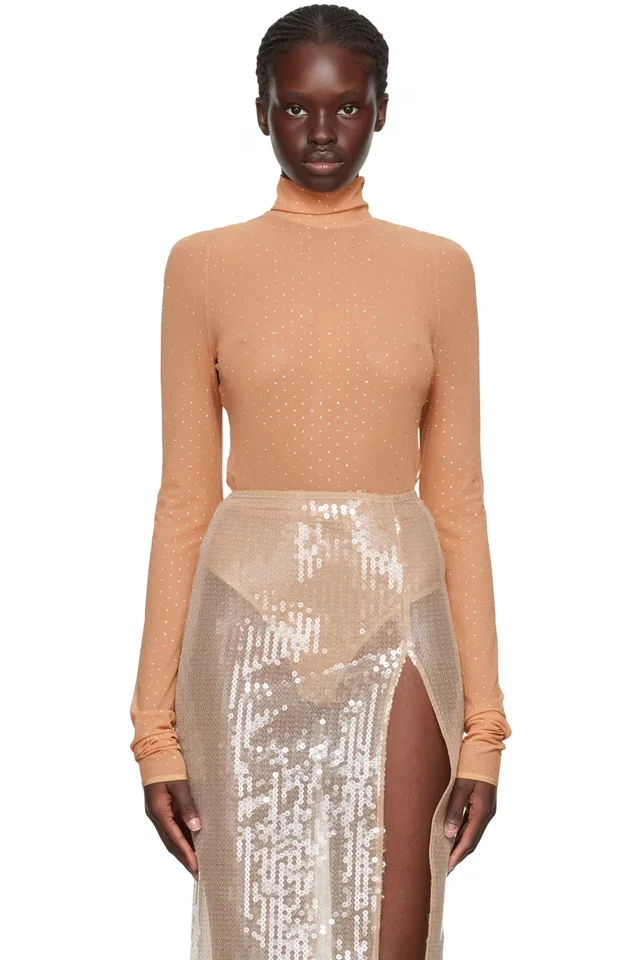 Nensi Dojaka Beige Glitter Bodysuit, image 1 of 1 from SSENSE