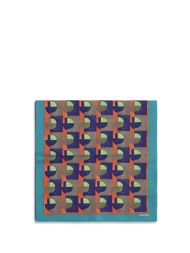 Miu Miu Geometric Print Silk Scarf — Multicolor Scarfs in Multicolor Silk from HEWI
