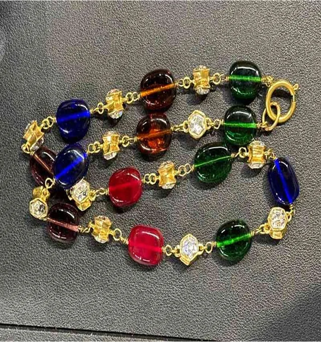 Chanel Rhinestone Red and Green Glass Necklace in Red from Luxury Promise