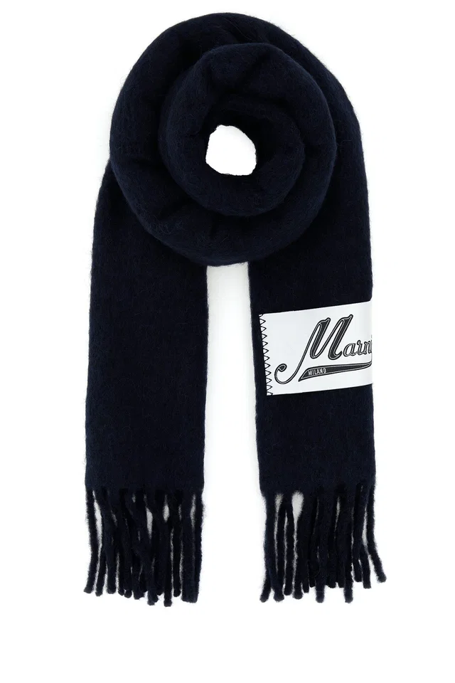 Marni Alpaca Blend Scarf — Navy Exterior: Nylon Scarfs in Navy Nylon from HEWI