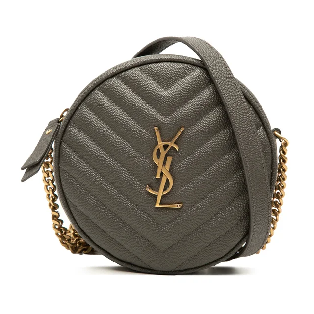 Gray Saint Laurent Chevron Grain De Poudre Round Vinyle Camera Bag in Grey Leather from Designer Revival, photo 1 of 1