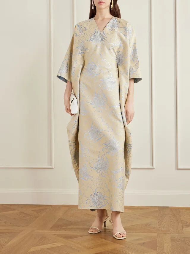 DIMA AYAD Floral-embroidered woven kaftan in Yellow, photo 2 of 2 from NET-A-PORTER (Canada)
