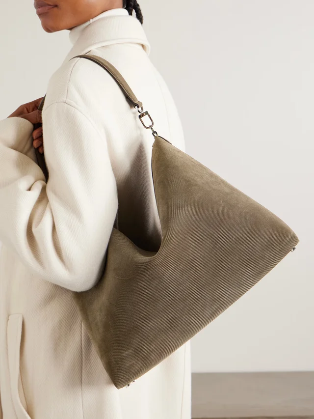 TOTEME Bevel medium textured-suede tote in Beige, photo 2 of 2 from NET-A-PORTER (Canada)