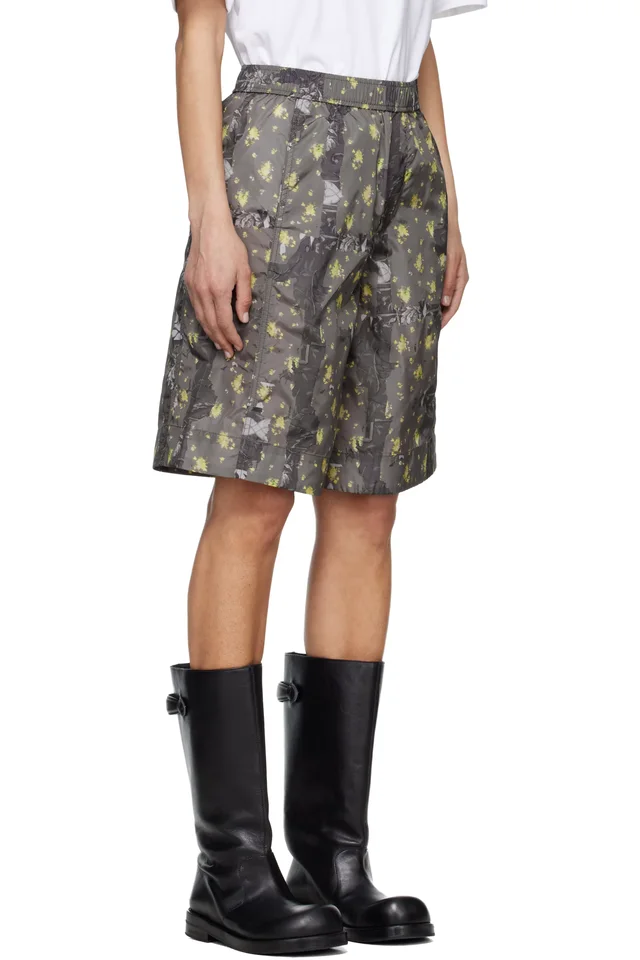 GANNI Gray Printed Flyweight Nylon Boy Shorts, photo 2 of 4 from SSENSE