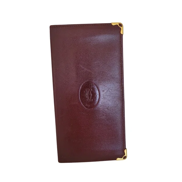 Paris Must De Cartier Long Wallet Burgundy Leather Gold Corners Vintage in red|gold Leather from Poshmark