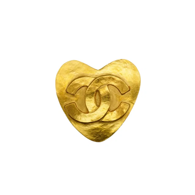Chanel Vintage Cocomark Heart Brooch Gold Accessory 95P in Gold from Luxury Promise