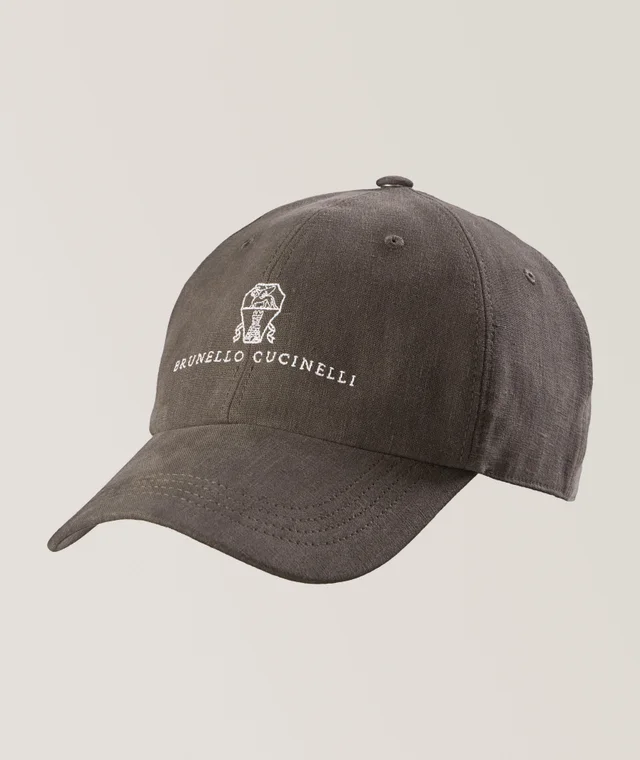 Logo Script Linen Baseball Cap in Brown, image 1 of 1 from Harry Rosen