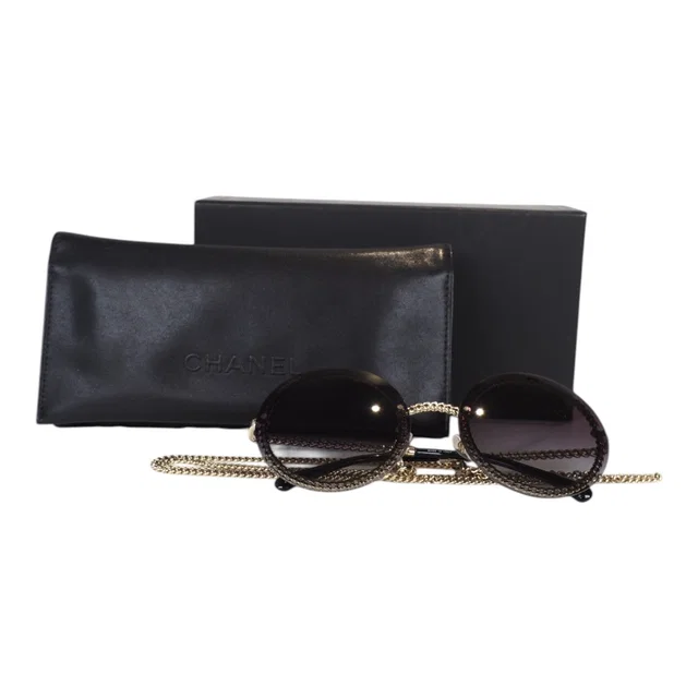 Chanel Round Sunglasses with Gold Chain in Gold from Luxury Promise