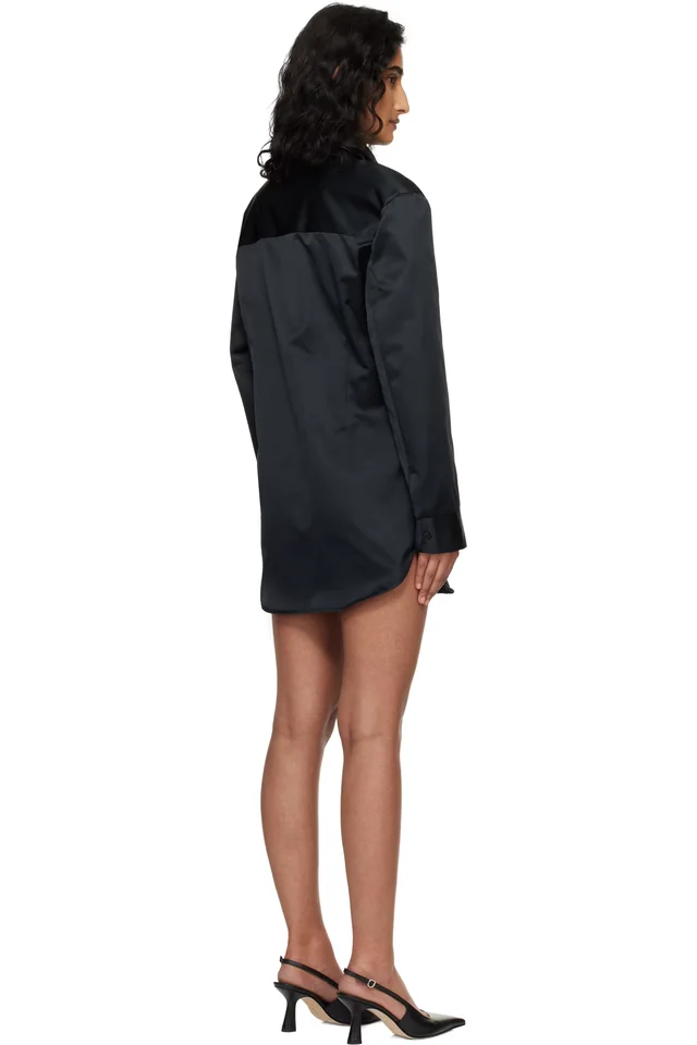 The Frankie Shop Black Akita Satin Cinched Shirt Minidress, photo 3 of 4 from SSENSE