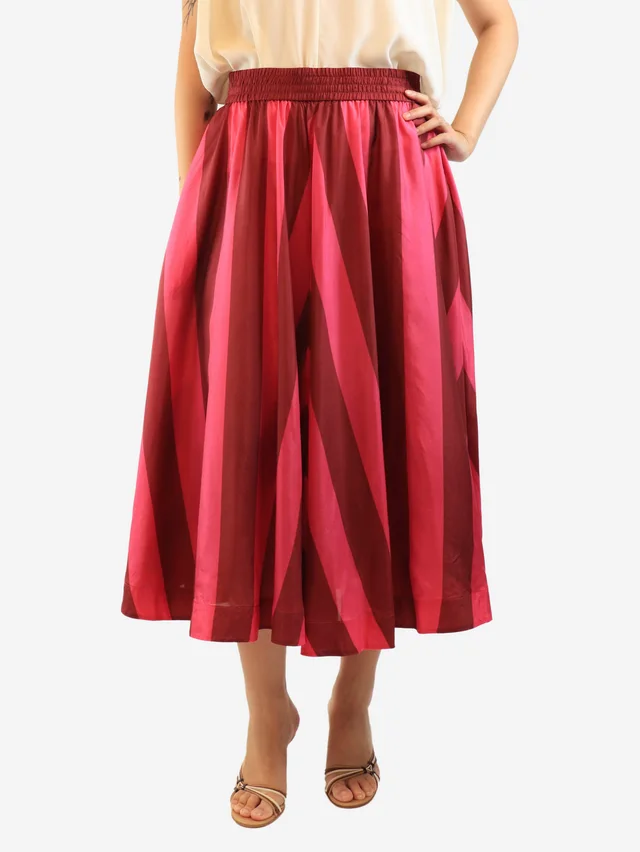 Zimmermann Pink and burgundy silk chevron-print midi skirt - size UK 12 in Burgundy Silk from Sign of the Times