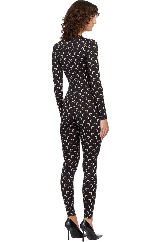 Marine Serre Black Recycled Jersey Moon Jumpsuit, photo 3 of 4 from SSENSE