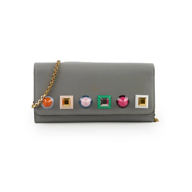 Fendi Grey Long Wallet On Chain WOC in Grey Leather from The Purse Affair