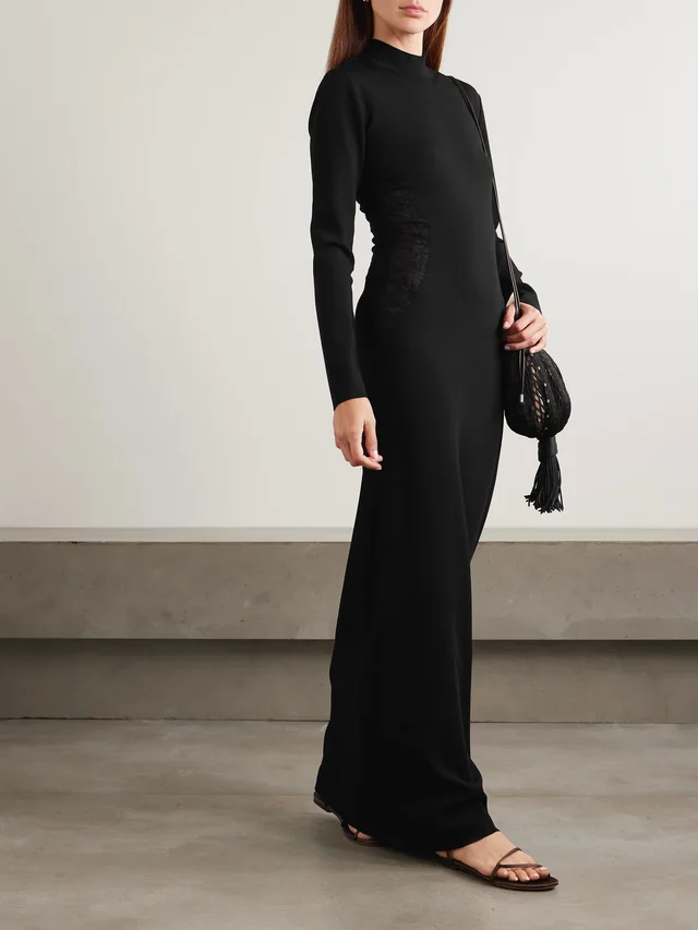 STELLA MCCARTNEY Paneled lace-trimmed stretch-knit turtleneck maxi dress in Black, photo 2 of 2 from NET-A-PORTER (Canada)