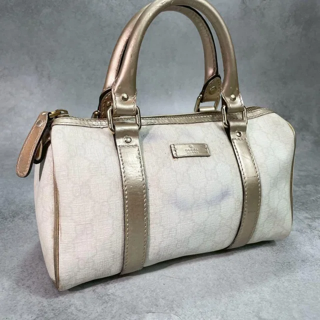 Gucci GG Boston Bag White Gold Logo Leather in White Leather from The Reluxe