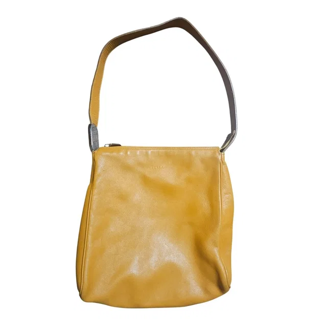 Furla Slouchy Hobo Shoulder Bag Mustard Yellow Leather Minimalist Chic Italy in yellow Leather from Poshmark