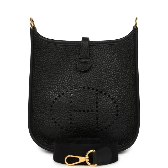 Hermès Evelyne TPM Black Clemence Gold Hardware in Black Clemence leather from Madison Avenue Couture