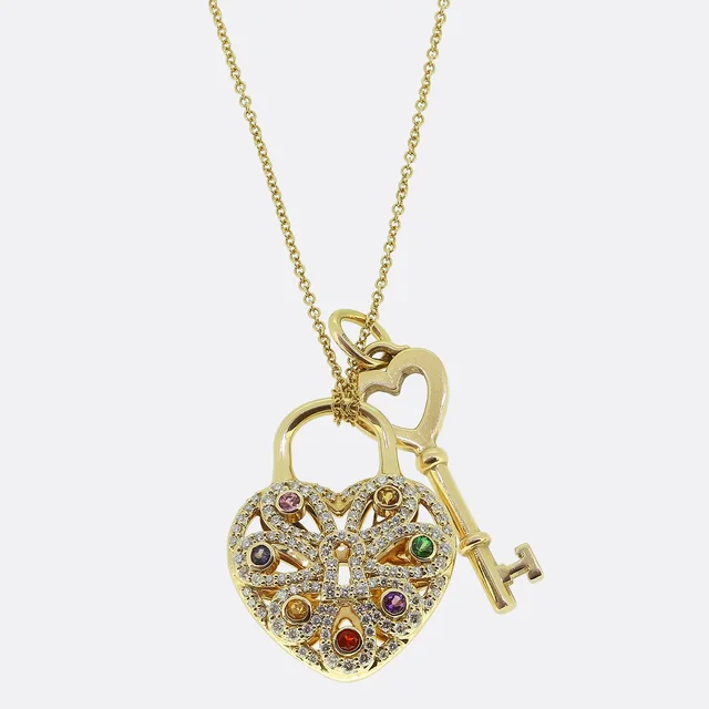 Tiffany & Co. Multi-Gem Lock and Key Heart Pendant Necklace from The Vintage Jeweller