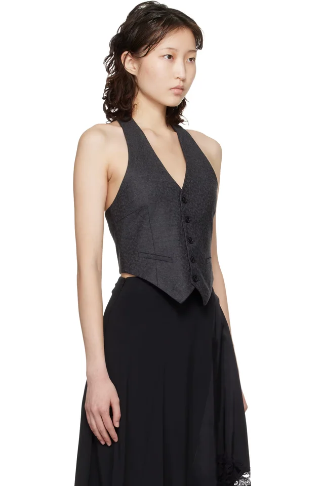 VETEMENTS Gray Open Back Halter Tailored Vest, photo 2 of 4 from SSENSE