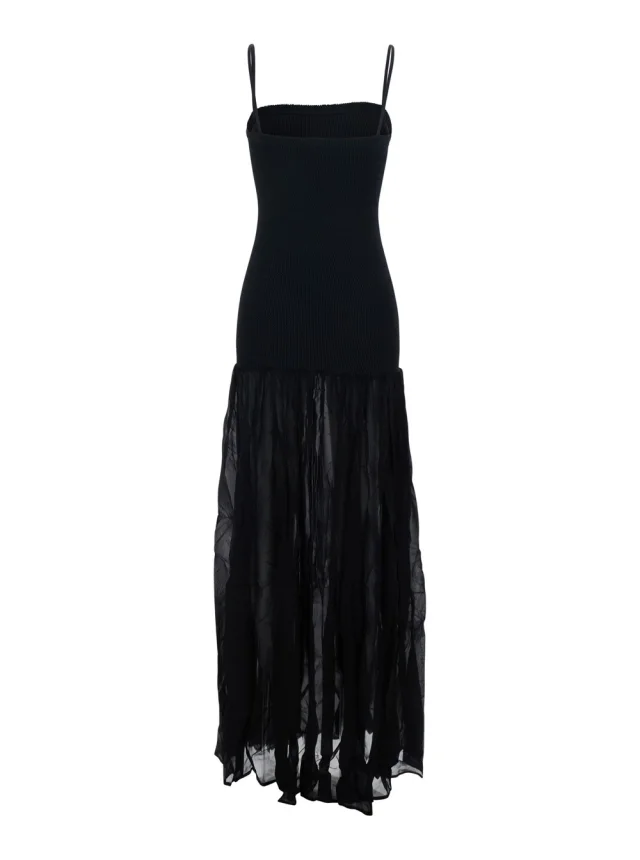 HUNZA G Black Long Dress with Square Neckline and Thin Straps in Tech Fabric for Women in Black, photo 3 of 6 from Gaudenzi Boutique