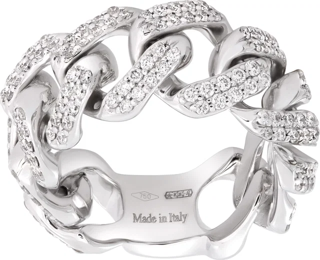Damiani Pave Diamond Cuban Link Ring in White White Gold from Gray And Sons
