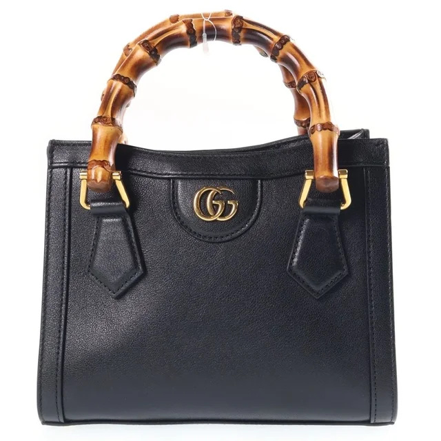 Gucci Diana Mini Bamboo 2-Way Shoulder Bag Black Leather Gold in Black Leather from The Reluxe