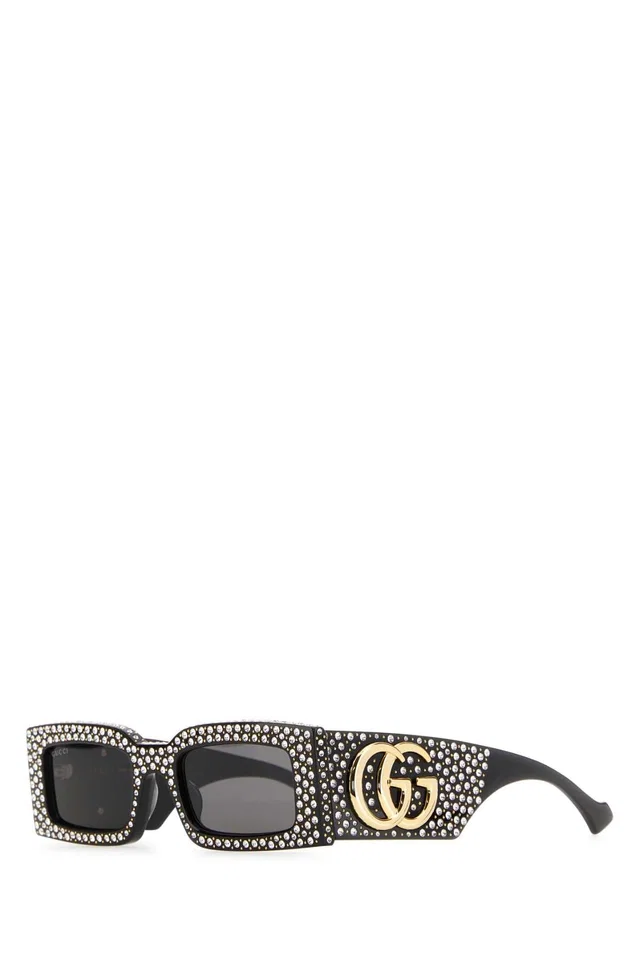 Gucci Crystal-Embellished Acetate Sunglasses — Black Exterior in Black from HEWI