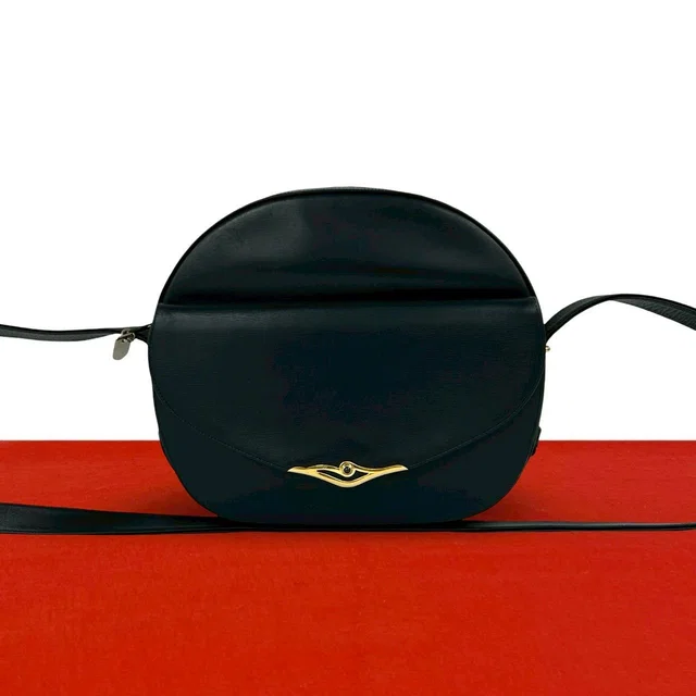 Cartier Sapphire Line Leather Mini Shoulder Bag Crossbody Pochette Black in Black Leather from The Reluxe