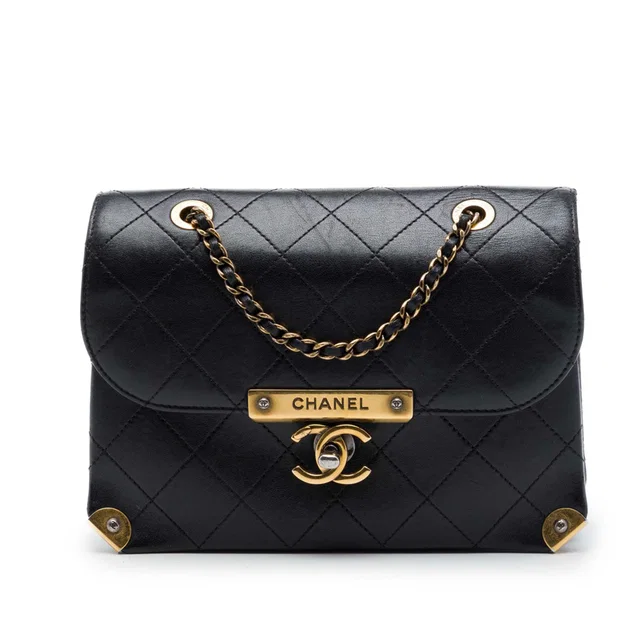 Black Chanel Quilted Lambskin Around The Corner Flap Crossbody Bag in Black Lambskin from Designer Revival