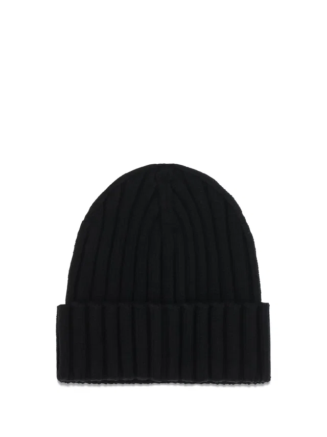Moncler L20933b00036a9327 Ribbed Merino Wool Beanie — Black Beanies in Black Wool from HEWI