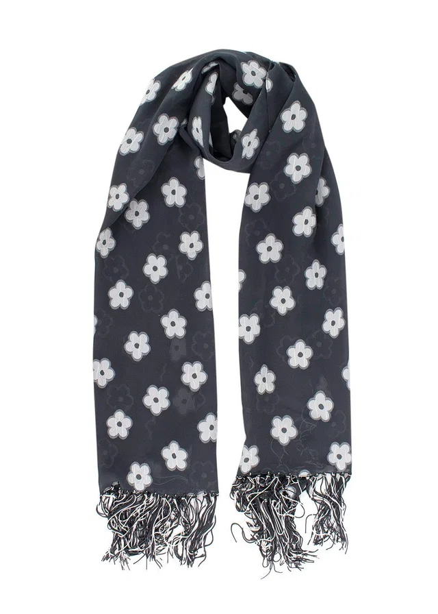 Giorgio Armani Grey Floral Print Silk- Blend Shawl in Grey Silk from HEWI