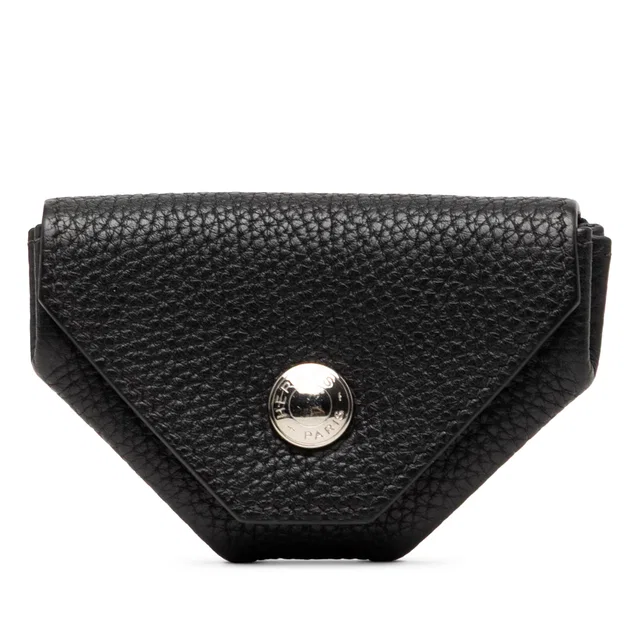 Black Hermès Chevre Le Vin Quatre Coin Purse in Black Goatskin from Designer Revival
