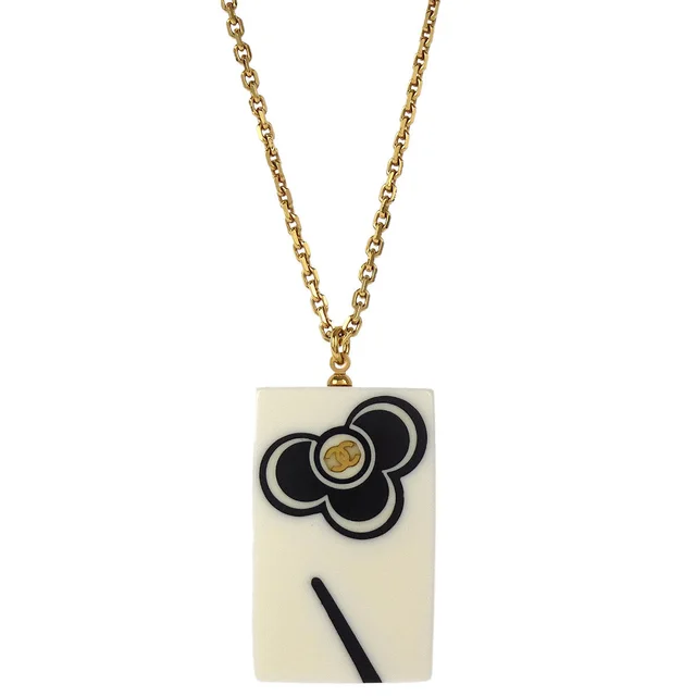 Chanel Rectangle Chain Necklace Pendant Gold White 02P in White Resin from AMORE Vintage Tokyo
