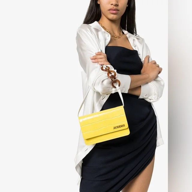 Jacquemus Croc-Embossed Crossbody With Tortoiseshell Chain in yellow Crocodile from Poshmark