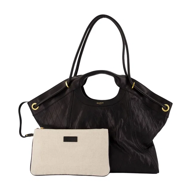 Balmain Quilted Lambskin Tote Bag — Black in Black Lambskin from HEWI