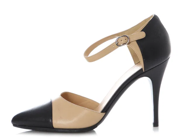Chanel Beige and Black Pumps in Black Leather from Ann's Fabulous Finds